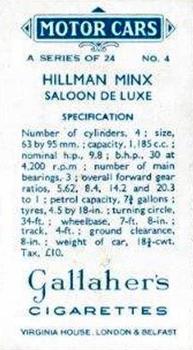 1934 Gallaher Motor Cars #4 Hillman Minx Saloon de Luxe Back