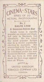 1934 UK Tobacco Cinema Stars (Set 7) #1 Ralph Lynn Back