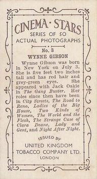 1934 UK Tobacco Cinema Stars (Set 7) #3 Wynne Gibson Back