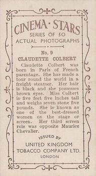 1934 UK Tobacco Cinema Stars (Set 7) #9 Claudette Colbert Back