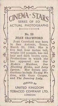 1934 UK Tobacco Cinema Stars (Set 7) #20 Joan Crawford Back
