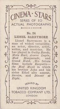 1934 UK Tobacco Cinema Stars (Set 7) #24 Lionel Barrymore Back