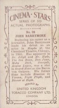 1934 UK Tobacco Cinema Stars (Set 7) #26 John Barrymore Back