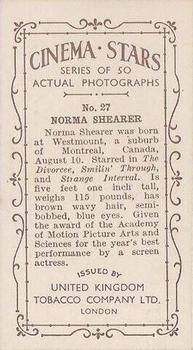 1934 UK Tobacco Cinema Stars (Set 7) #27 Norma Shearer Back