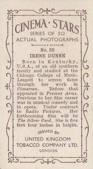 1934 UK Tobacco Cinema Stars (Set 7) #29 Irene Dunne Back