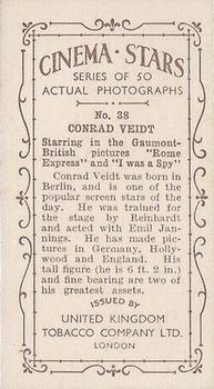 1934 UK Tobacco Cinema Stars (Set 7) #38 Conrad Veidt Back