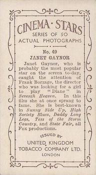 1934 UK Tobacco Cinema Stars (Set 7) #49 Janet Gaynor Back
