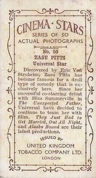 1934 UK Tobacco Cinema Stars (Set 7) #50 Zasu Pitts Back