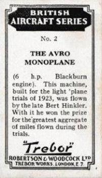 1930 Robertson & Woodcock British Aircraft Series #2 The Avro Monoplane Back