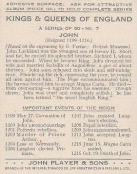 1935 Player's Kings & Queens of England (Large) #7 John Back