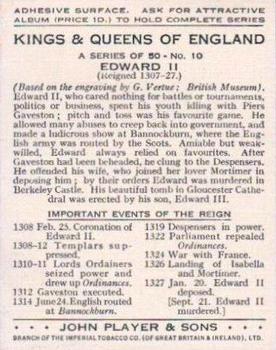 1935 Player's Kings & Queens of England (Large) #10 Edward II Back