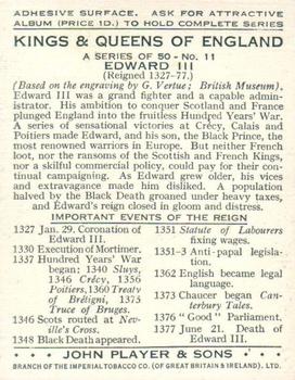 1935 Player's Kings & Queens of England (Large) #11 Edward III Back