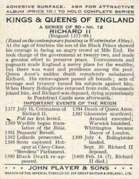 1935 Player's Kings & Queens of England (Large) #12 Richard II Back