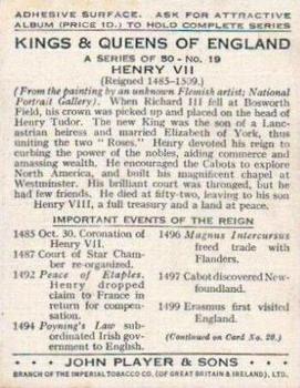 1935 Player's Kings & Queens of England (Large) #19 Henry VII Back