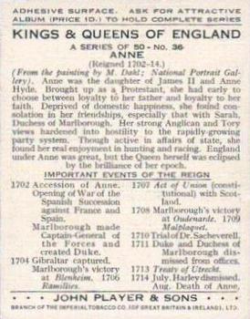 1935 Player's Kings & Queens of England (Large) #36 Anne Back