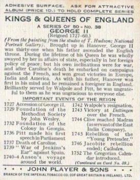 1935 Player's Kings & Queens of England (Large) #38 George II Back