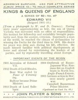 1935 Player's Kings & Queens of England (Large) #47 Edward VII Back
