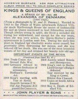 1935 Player's Kings & Queens of England (Large) #48 Alexandra of Denmark Back