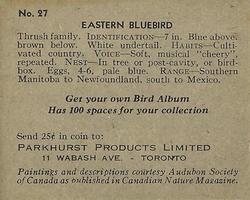 1952 Parkhurst Audubon Society Birds (V339-2) #27 Eastern Bluebird Back
