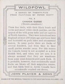 1937 Player's Wildfowl #4 Canada Goose Back
