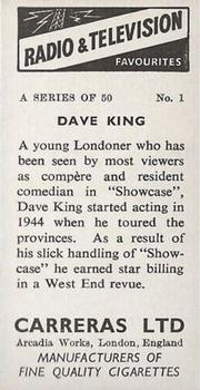 1955 Carrerras Radio & Television Favourites (Unissued) #1 Dave King Back