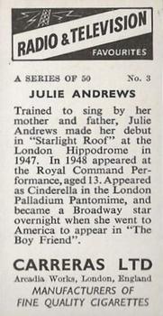 1955 Carrerras Radio & Television Favourites (Unissued) #3 Julie Andrews Back