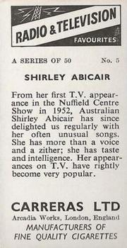 1955 Carrerras Radio & Television Favourites (Unissued) #5 Shirley Abicair Back