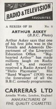 1955 Carrerras Radio & Television Favourites (Unissued) #8 Arthur Askey Back