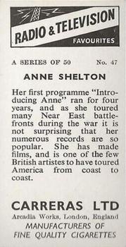 1955 Carrerras Radio & Television Favourites (Unissued) #47 Anne Shelton Back
