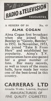 1955 Carrerras Radio & Television Favourites (Unissued) #48 Alma Cogan Back