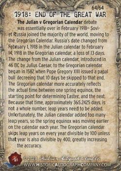 2023 Historic Autographs 1918: End of the Great War - Green Holographic Aurora #41 Julian v Gregorian Back