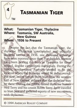 1994 American Realist Myth or Real #4 Tasmanian Tiger Back