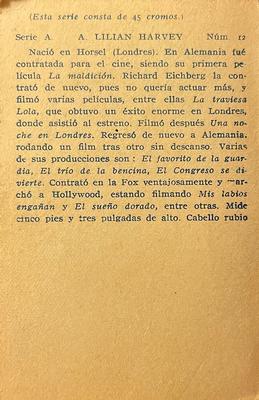 1932 Artistas De Cine Sonoro #12 Lilian Harvey Back