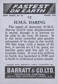 1953 Barratt Fastest On Earth #12 H.M.S. Daring Back