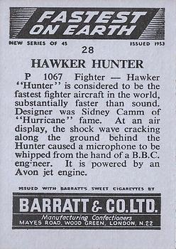 1953 Barratt Fastest On Earth #28 Hawker Hunter Back