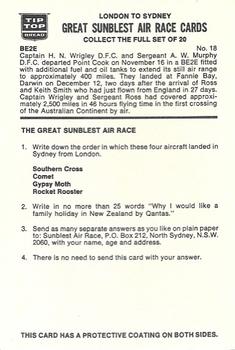 1975 Tip Top Great Sunblest Air Race #18 1919 B.E.2 Back
