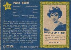 1958 Who-Z-At Star? #48 Peggy Mount Back