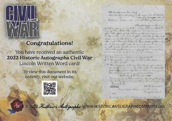2023 Historic Autographs Civil War - Written Word Relic #NNO Abraham Lincoln Back