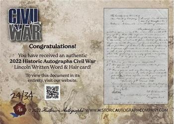 2023 Historic Autographs Civil War - Lincoln Written Word & Historic DNA #1 Abraham Lincoln Back