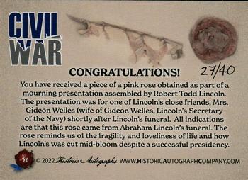 2023 Historic Autographs Civil War - Lincoln Funeral Rose #1 Abraham Lincoln Back