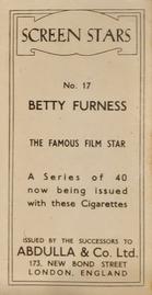 1939 Abdulla & Co. Screen Stars - Successors Clause #17 Betty Furness Back