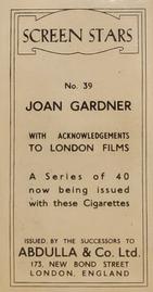 1939 Abdulla & Co. Screen Stars - Successors Clause #39 Joan Gardner Back