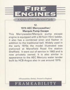 1996 Frameability Fire Engines #12 1970 AEC Merryweather / Marquis Pump Escape Back