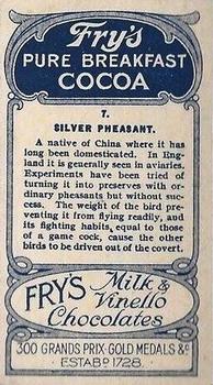 1912 Fry's Birds and Poultry #7 Silver Pheasant Back
