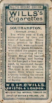 1906 Wills's Borough Arms 2nd Series 2nd Edition (51-100) #70 Southampton Back