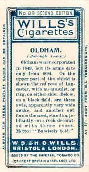 1906 Wills's Borough Arms 2nd Series 2nd Edition (51-100) #89 Oldham Back