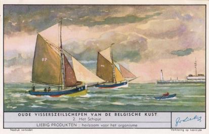 1954 Liebig Oude Visserszeilschepen Van De Belgische Kust (Fishing craft of Belgium) (Dutch Text) (F1580, S1583) #2 Het Schipje Front