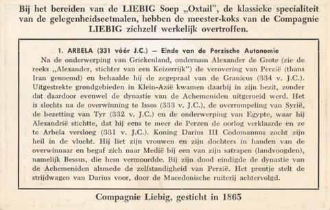 1952 Liebig Mijlpalen in de Geschiedenis (Historical Battles) (Dutch Text) (F1539A, S1554) #1 Arbela (331 voor J.C.) - Einde van de Perzische Autonomie Back