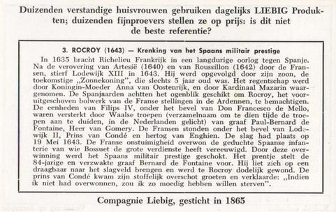 1952 Liebig Mijlpalen in de Geschiedenis (Historical Battles) (Dutch Text) (F1539A, S1554) #3 Rocroy (1643) - Krenking van het Spaans militair prestige Back