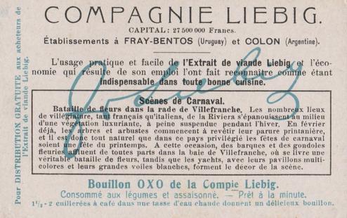 1910 Liebig Scenes de carnaval (Carnival Scenes) (French Text) (F985, S986) #NNO Bataille de fleaurs dans la rade de Villefranche Back